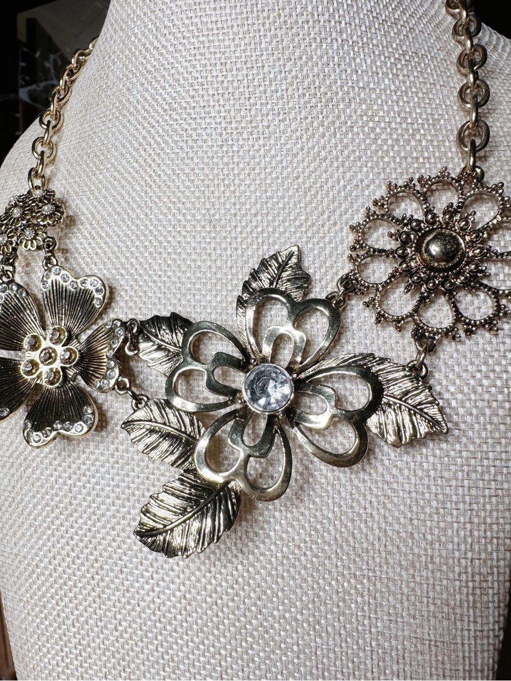 Floral Statement Necklace - Gold-Tone Flower Pendant - Picture 2 of 3